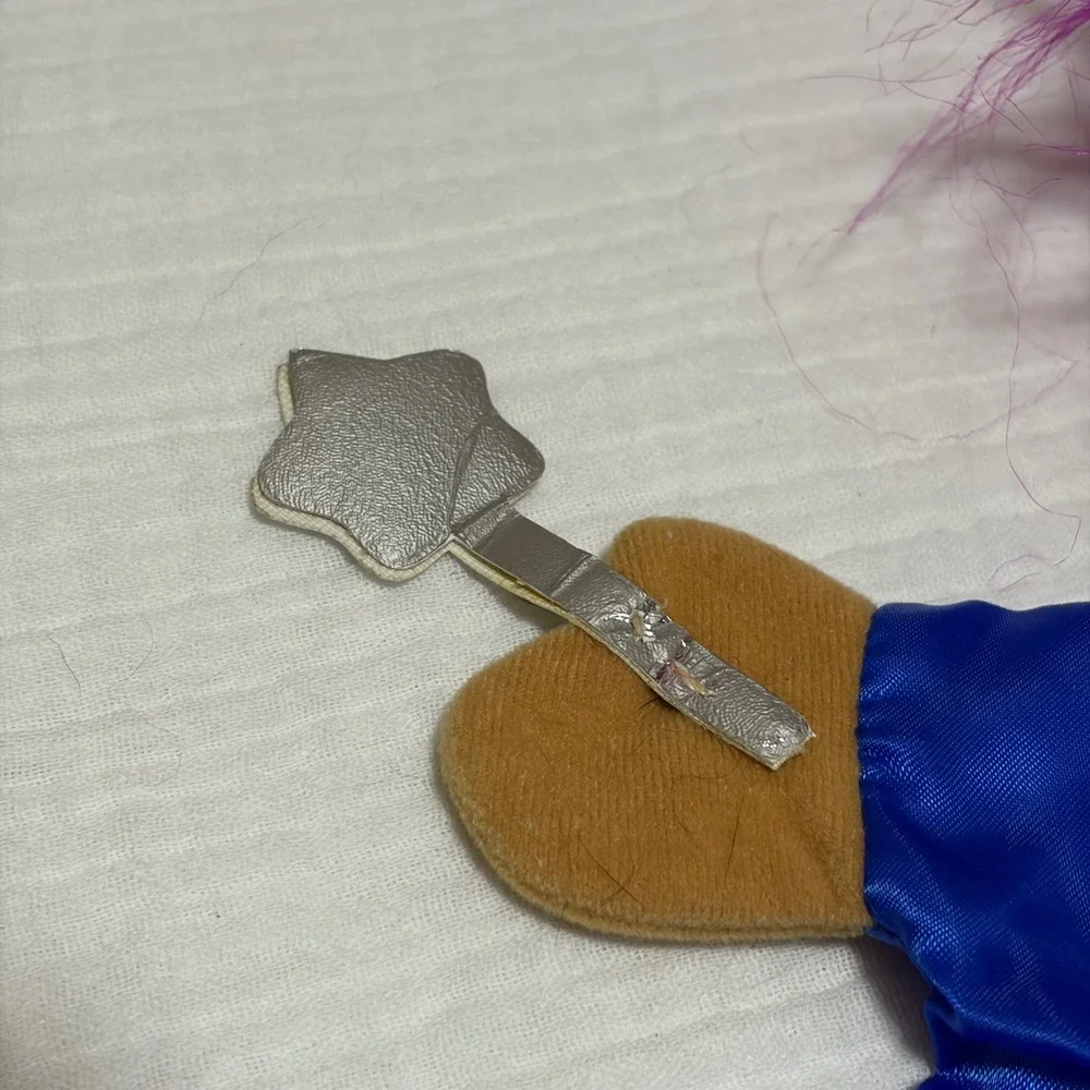 Vintage Russ Berrie Wizard Troll Hand Puppet Purple Hair Blue Robe NWT Plush